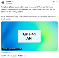 刚刚，OpenAI开放GPT-4.1，100万上下文、代码能力超强
